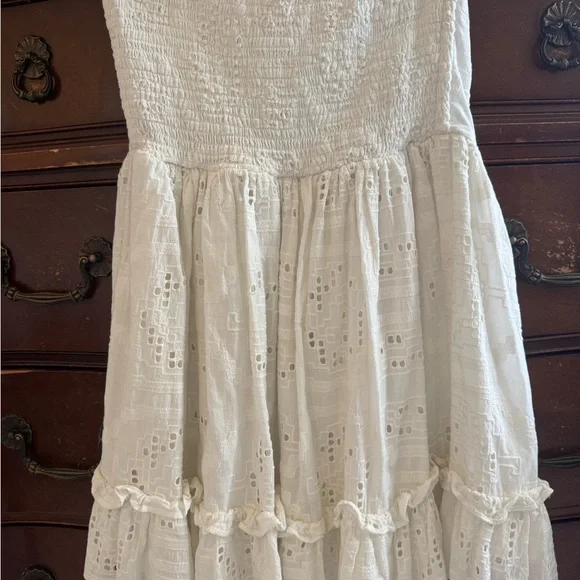 Anthropologie-White Strapless Eyelet Dress Size Small - Picture 2 of 4